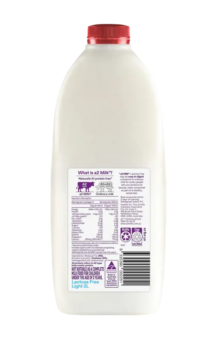 a2 Milk® Lactose Free Light | a2 Milk®
